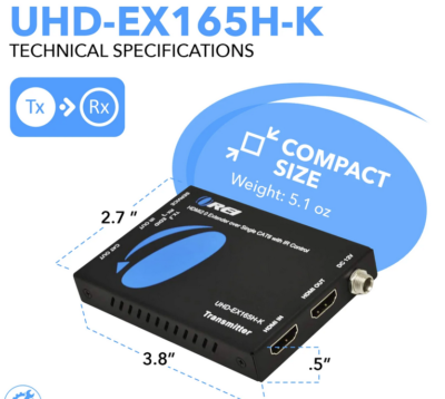 Extensor HDMI por medio de cable UTP marca OREI modelo UHD-EX165H-K, hasta 70 metros 1080p y 40 metros hasta 4k@60HZ, HDCP 2.2 - Imagen 3